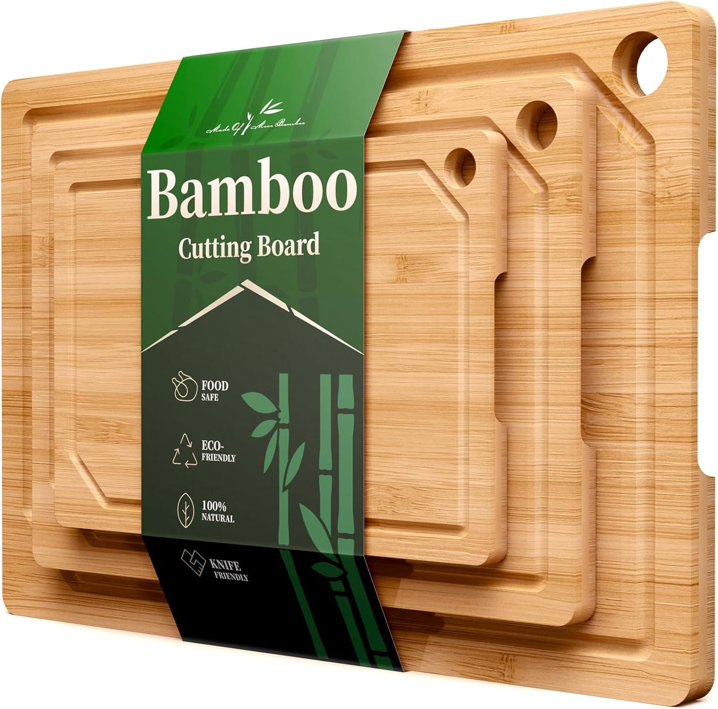 Bamboo Cutting Board - Multi-Sizes Wooden Cutting Boards for Kitchen, Convenient Kitchen Essentials with Deep Juice Grooves， Cutting Board for Chopping & Serving, Large, Natural