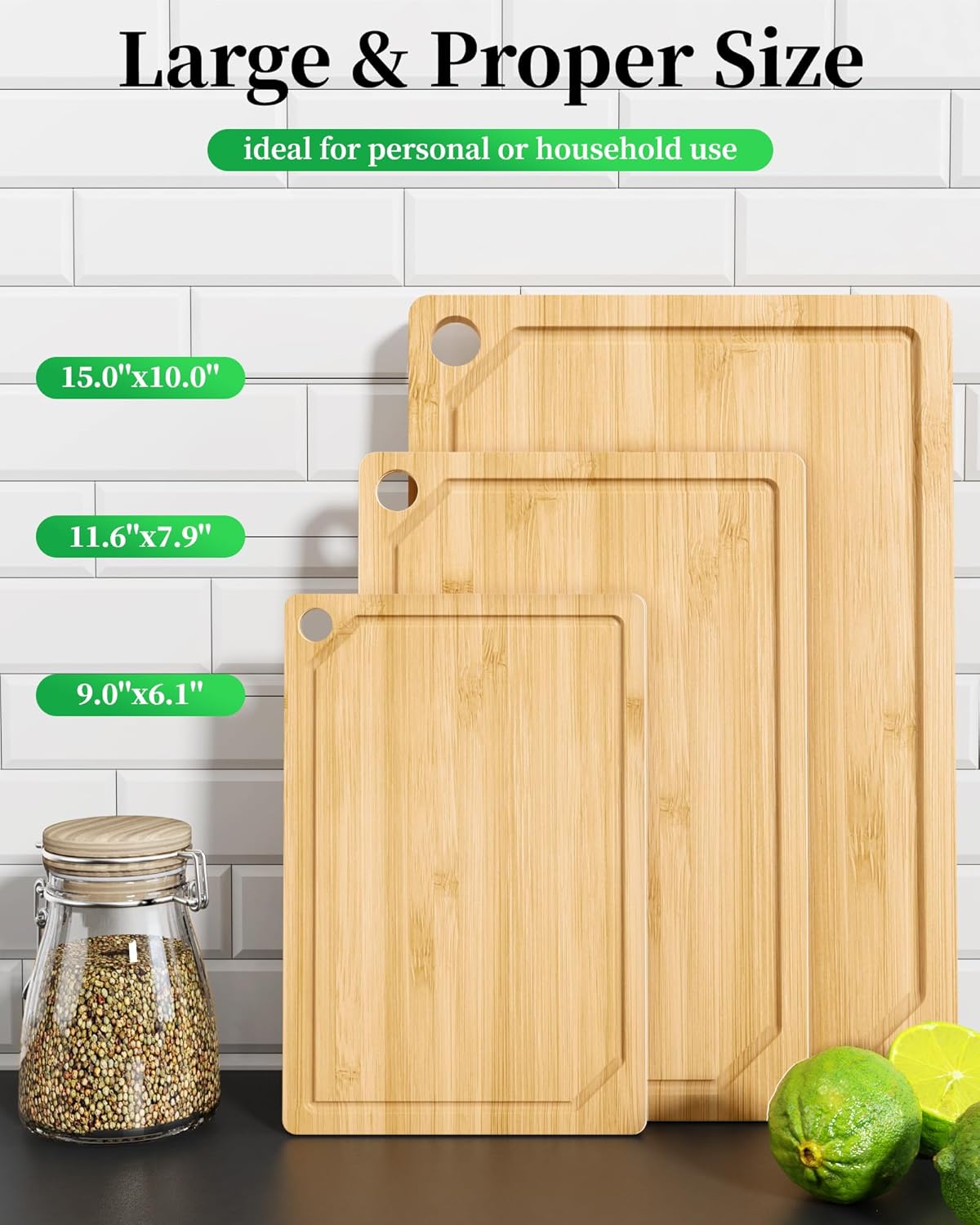 Bamboo Cutting Board - Multi-Sizes Wooden Cutting Boards for Kitchen, Convenient Kitchen Essentials with Deep Juice Grooves， Cutting Board for Chopping & Serving, Large, Natural