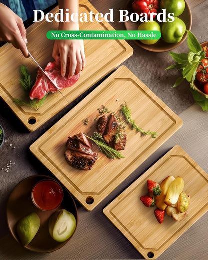 Bamboo Cutting Board - Multi-Sizes Wooden Cutting Boards for Kitchen, Convenient Kitchen Essentials with Deep Juice Grooves， Cutting Board for Chopping & Serving, Large, Natural