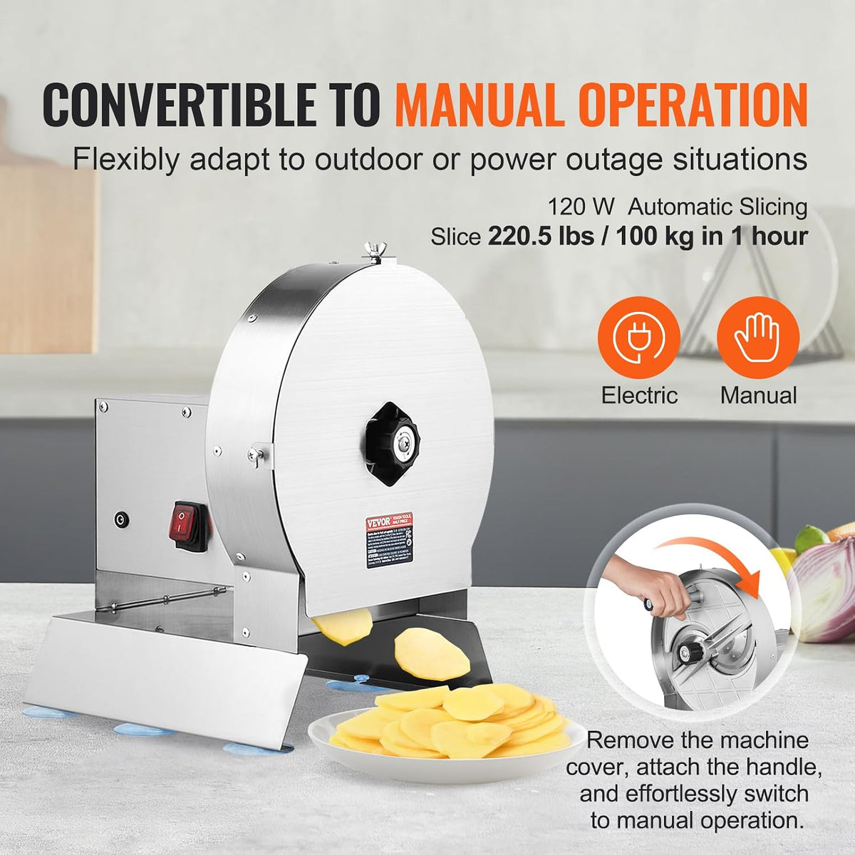 Manual Vegetable Fruit Slicer, 0-0.5"/0-12mm Thickness Adjustable Commercial Slicer Machine, Stainless Steel Food Cutter Slicing Machine with 2 Spare Blades, for Potato, Cucumber, Lemon, Tomato