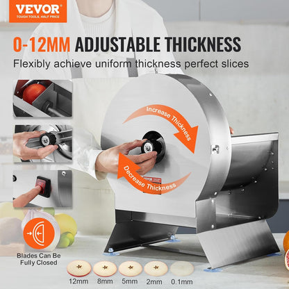 Manual Vegetable Fruit Slicer, 0-0.5"/0-12mm Thickness Adjustable Commercial Slicer Machine, Stainless Steel Food Cutter Slicing Machine with 2 Spare Blades, for Potato, Cucumber, Lemon, Tomato