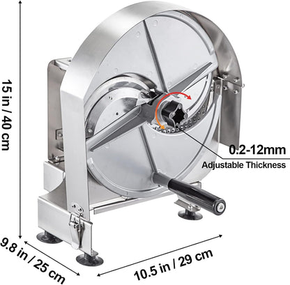 Manual Vegetable Fruit Slicer, 0-0.5"/0-12mm Thickness Adjustable Commercial Slicer Machine, Stainless Steel Food Cutter Slicing Machine with 2 Spare Blades, for Potato, Cucumber, Lemon, Tomato