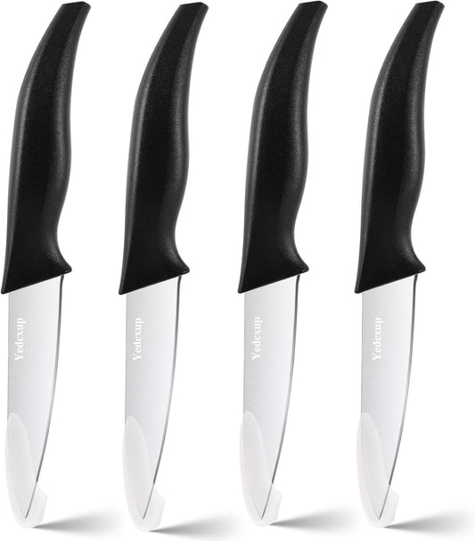 4 Piece Paring Knife Set, 4 Inch Stainless Steel Fruit Knives | 4 pack 4Cr14 stainless steel vegetable peeling knives with ergonomic anti-slip large black handle for kitchen meal prep