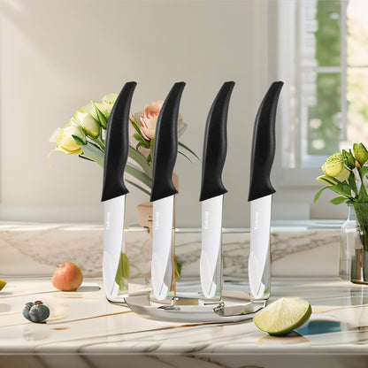 4 Piece Paring Knife Set, 4 Inch Stainless Steel Fruit Knives | 4 pack 4Cr14 stainless steel vegetable peeling knives with ergonomic anti-slip large black handle for kitchen meal prep