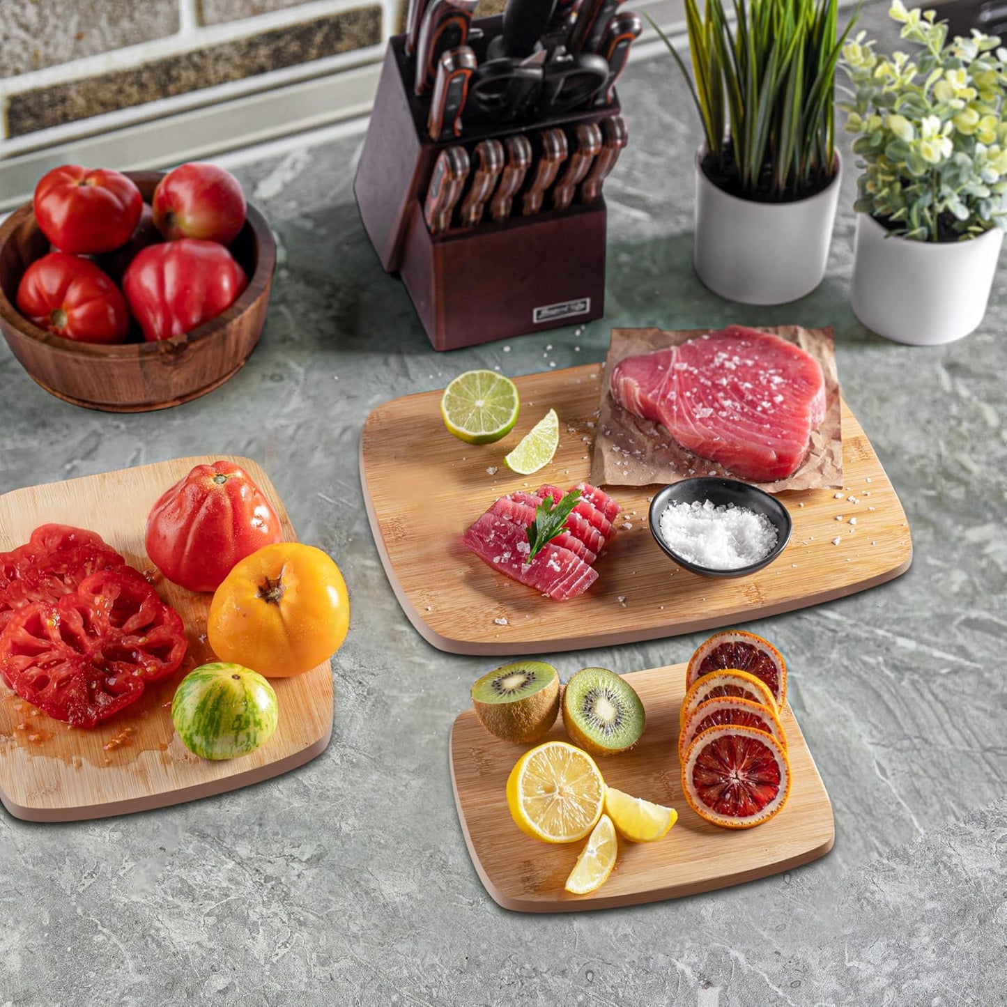 Bamboo Cutting Board, Wooden Kitchen Chopping Board for Food Prep, Chopping, Carving Meat, Fruits Vegetables, 12.5" x 9"