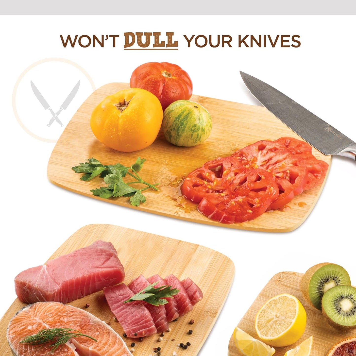 Bamboo Cutting Board, Wooden Kitchen Chopping Board for Food Prep, Chopping, Carving Meat, Fruits Vegetables, 12.5" x 9"