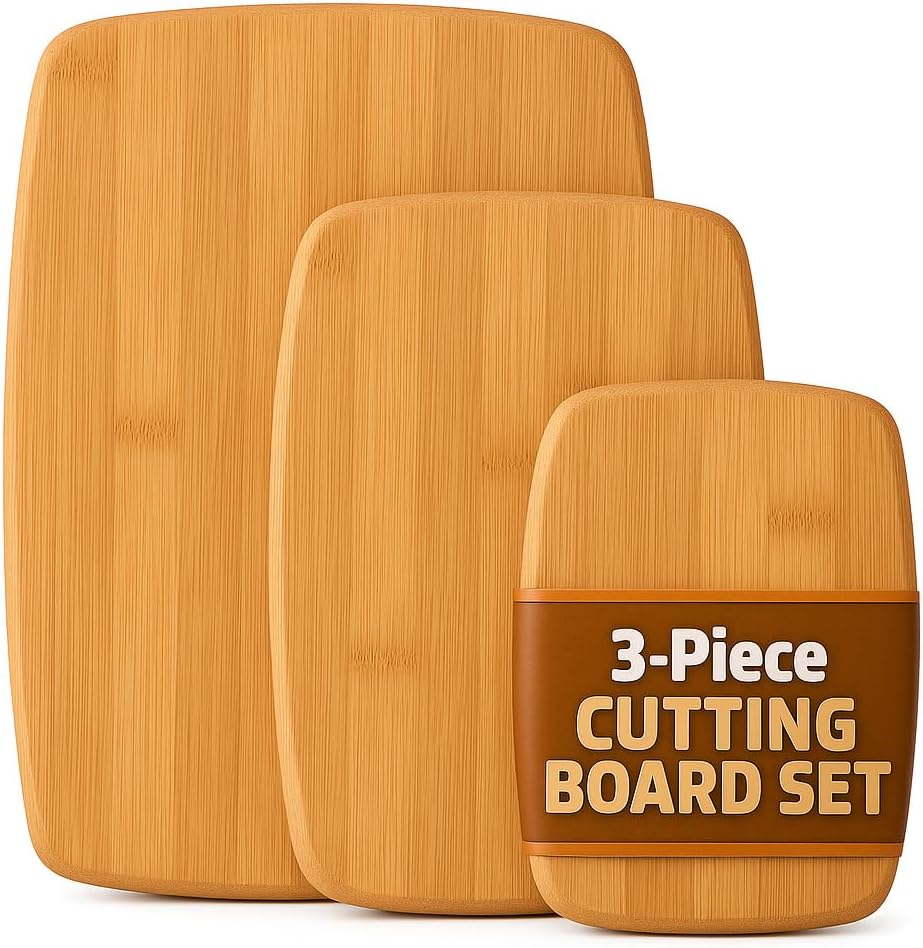 Bamboo Cutting Board, Wooden Kitchen Chopping Board for Food Prep, Chopping, Carving Meat, Fruits Vegetables, 12.5" x 9"
