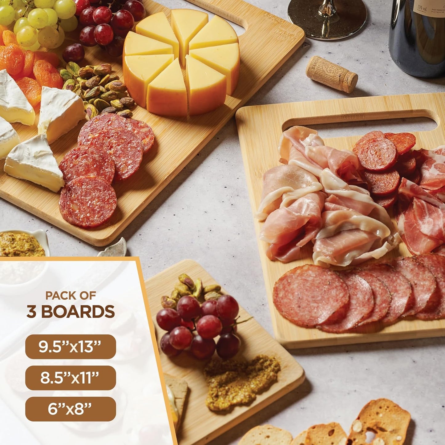 Bamboo Cutting Board, Wooden Kitchen Chopping Board for Food Prep, Chopping, Carving Meat, Fruits Vegetables, 12.5" x 9"