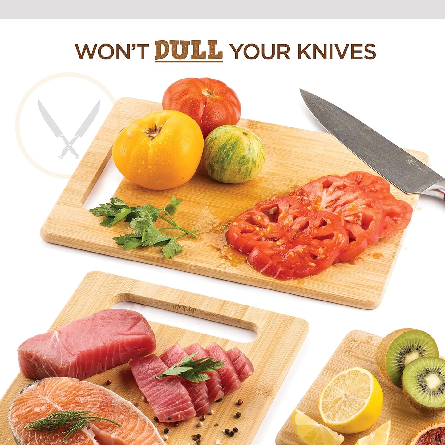 Bamboo Cutting Board, Wooden Kitchen Chopping Board for Food Prep, Chopping, Carving Meat, Fruits Vegetables, 12.5" x 9"