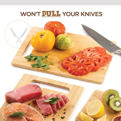 Bamboo Cutting Board, Wooden Kitchen Chopping Board for Food Prep, Chopping, Carving Meat, Fruits Vegetables, 12.5" x 9"
