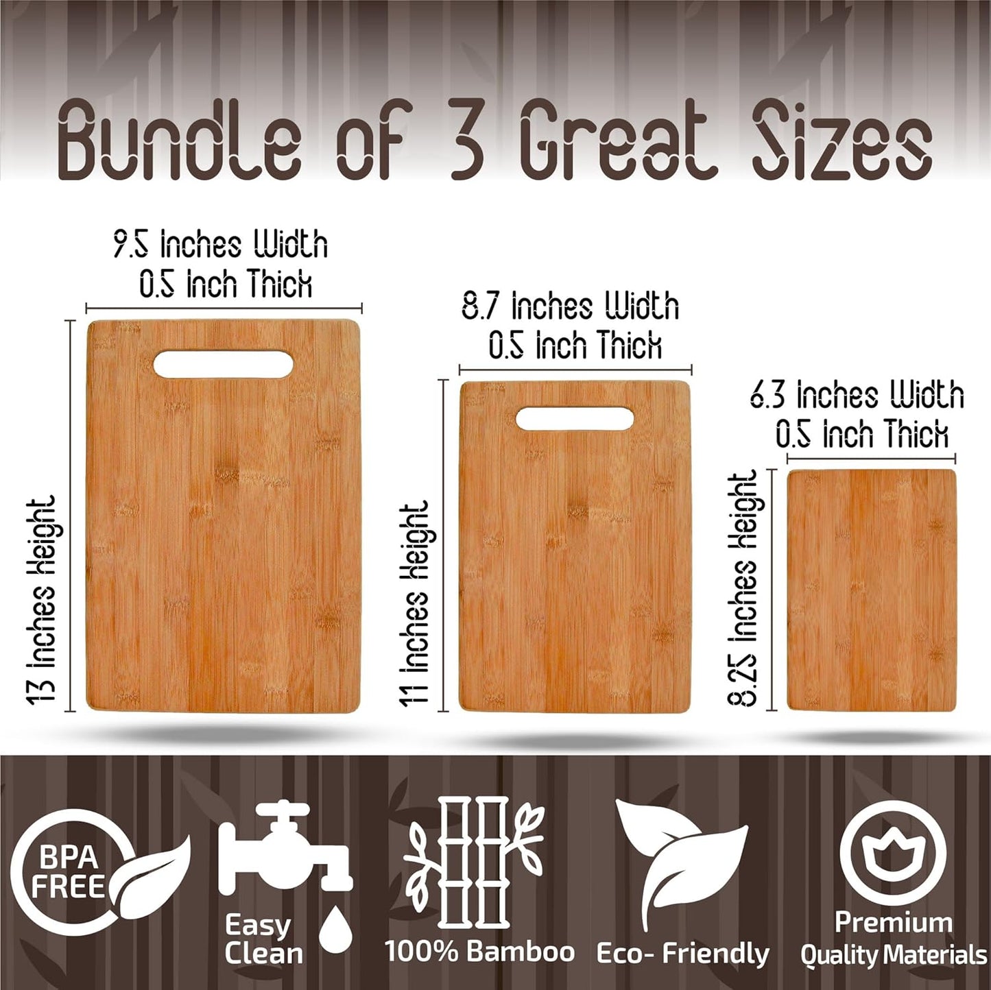 Bamboo Cutting Board, Wooden Kitchen Chopping Board for Food Prep, Chopping, Carving Meat, Fruits Vegetables, 12.5" x 9"