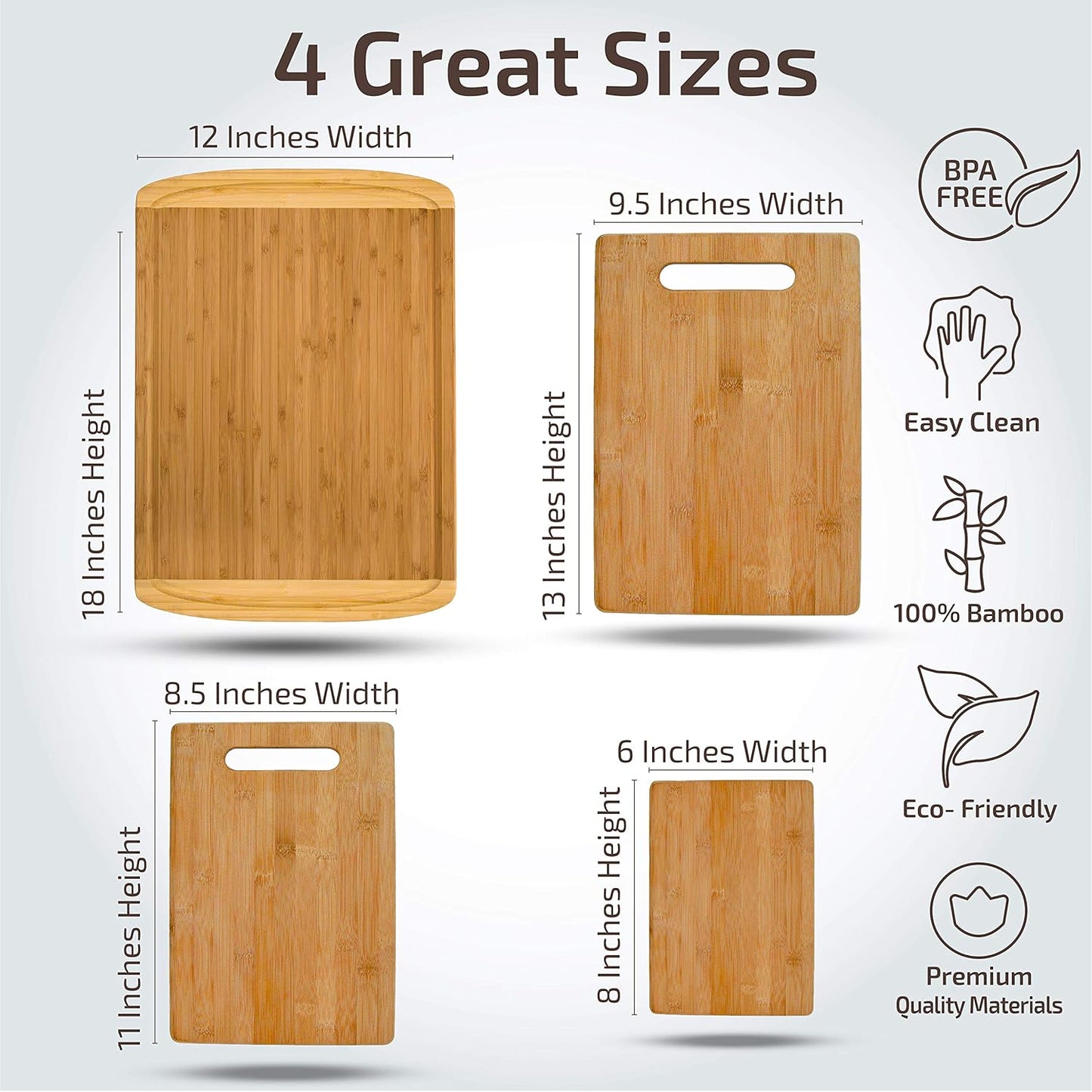 Bamboo Cutting Board, Wooden Kitchen Chopping Board for Food Prep, Chopping, Carving Meat, Fruits Vegetables, 12.5" x 9"