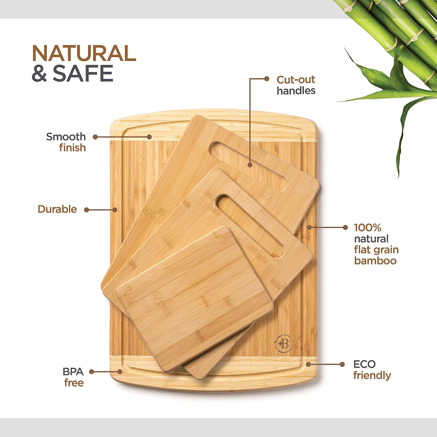 Bamboo Cutting Board, Wooden Kitchen Chopping Board for Food Prep, Chopping, Carving Meat, Fruits Vegetables, 12.5" x 9"