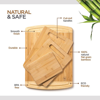 Bamboo Cutting Board, Wooden Kitchen Chopping Board for Food Prep, Chopping, Carving Meat, Fruits Vegetables, 12.5" x 9"