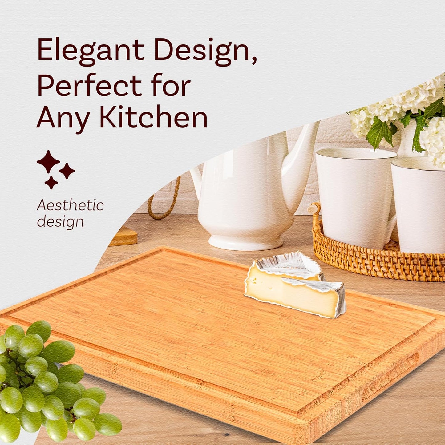 Bamboo Cutting Board, Wooden Kitchen Chopping Board for Food Prep, Chopping, Carving Meat, Fruits Vegetables, 12.5" x 9"