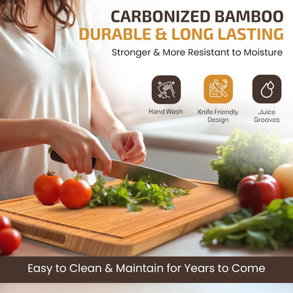 Bamboo Cutting Board, Wooden Kitchen Chopping Board for Food Prep, Chopping, Carving Meat, Fruits Vegetables, 12.5" x 9"