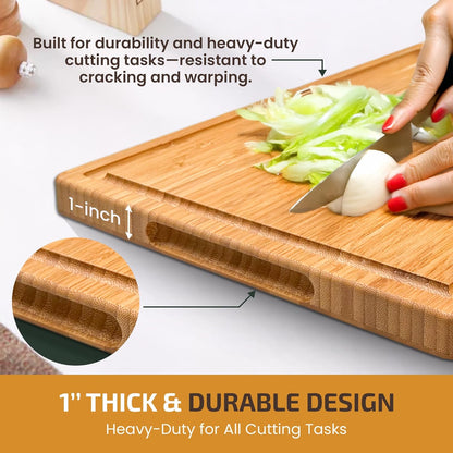 Bamboo Cutting Board, Wooden Kitchen Chopping Board for Food Prep, Chopping, Carving Meat, Fruits Vegetables, 12.5" x 9"