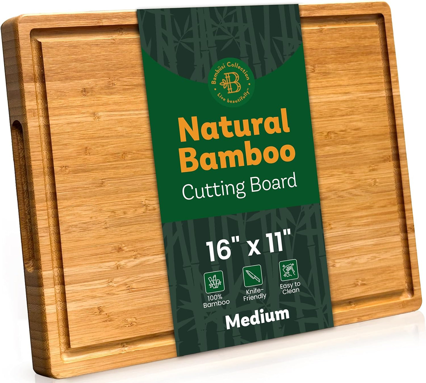 Bamboo Cutting Board, Wooden Kitchen Chopping Board for Food Prep, Chopping, Carving Meat, Fruits Vegetables, 12.5" x 9"