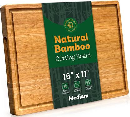 Bamboo Cutting Board, Wooden Kitchen Chopping Board for Food Prep, Chopping, Carving Meat, Fruits Vegetables, 12.5" x 9"