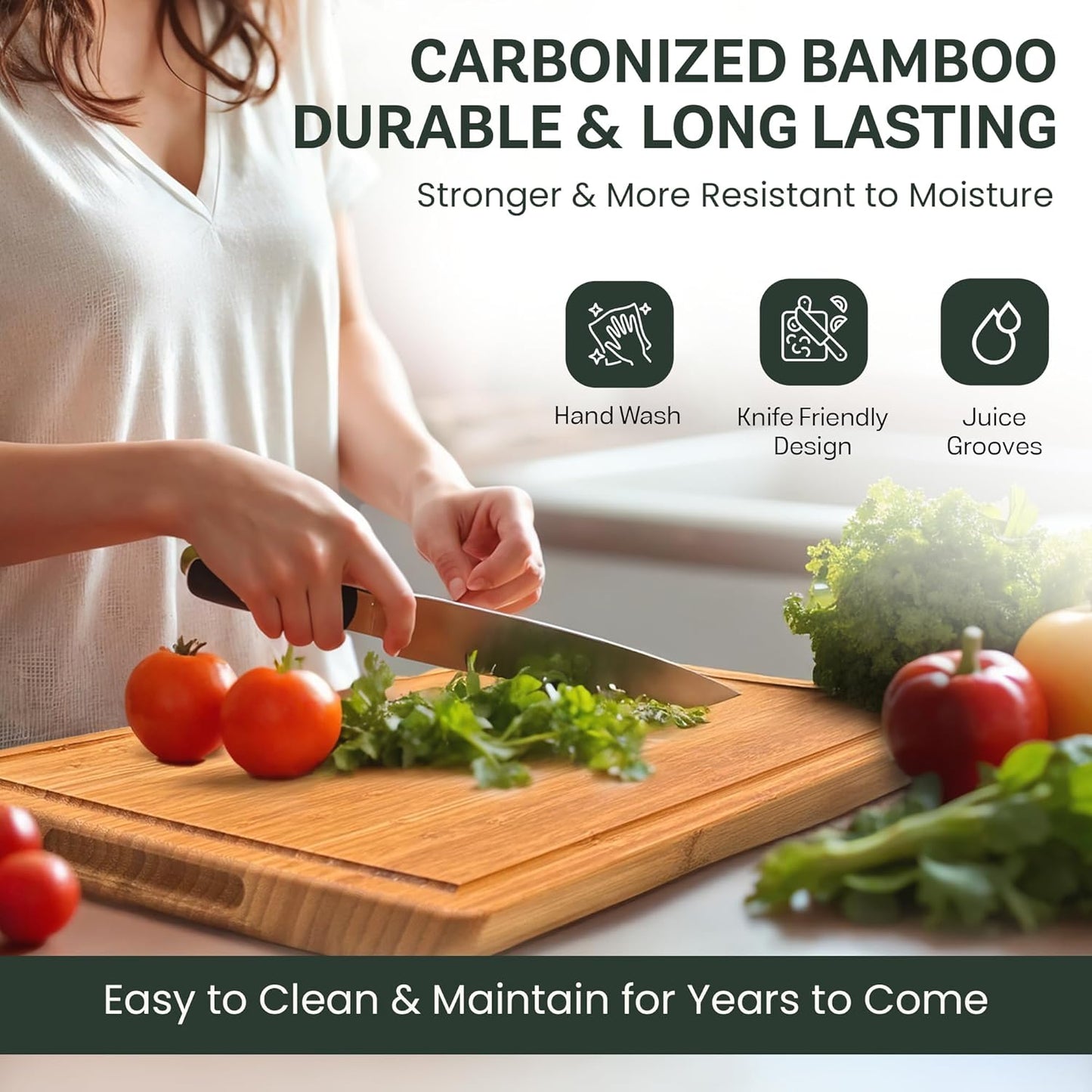 Bamboo Cutting Board, Wooden Kitchen Chopping Board for Food Prep, Chopping, Carving Meat, Fruits Vegetables, 12.5" x 9"