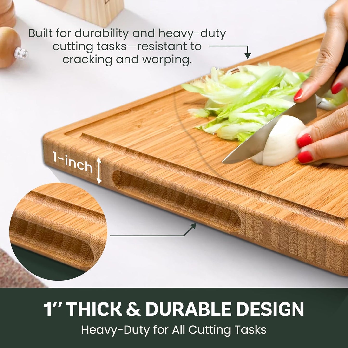Bamboo Cutting Board, Wooden Kitchen Chopping Board for Food Prep, Chopping, Carving Meat, Fruits Vegetables, 12.5" x 9"