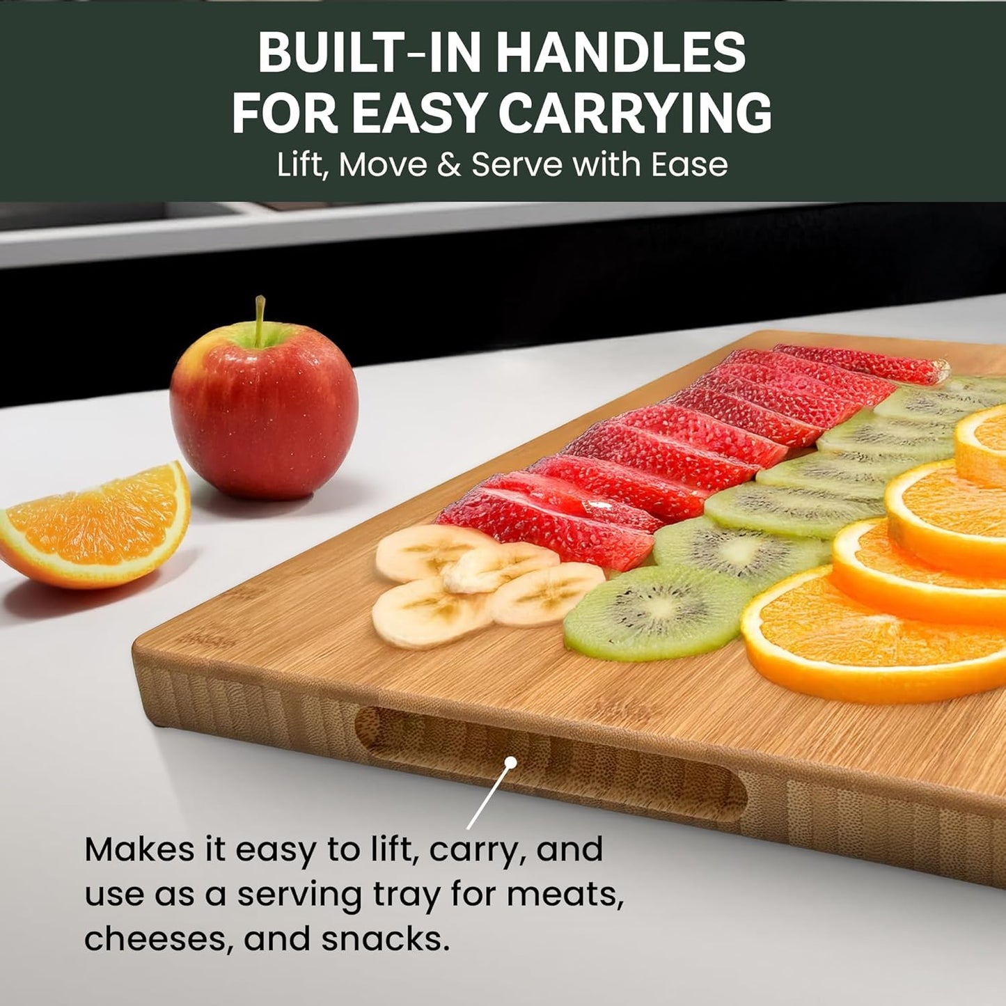 Bamboo Cutting Board, Wooden Kitchen Chopping Board for Food Prep, Chopping, Carving Meat, Fruits Vegetables, 12.5" x 9"