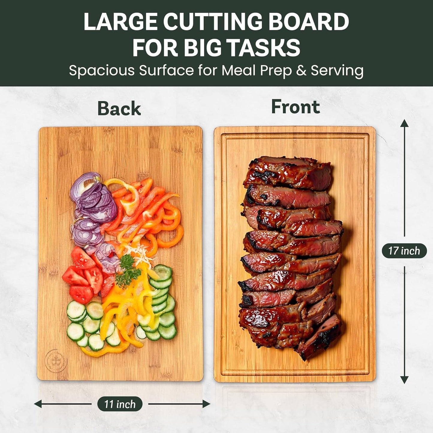 Bamboo Cutting Board, Wooden Kitchen Chopping Board for Food Prep, Chopping, Carving Meat, Fruits Vegetables, 12.5" x 9"