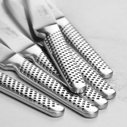 Global Fine Edge Steak Knife Set - Made in Japan - 6 Knives with Wood Case