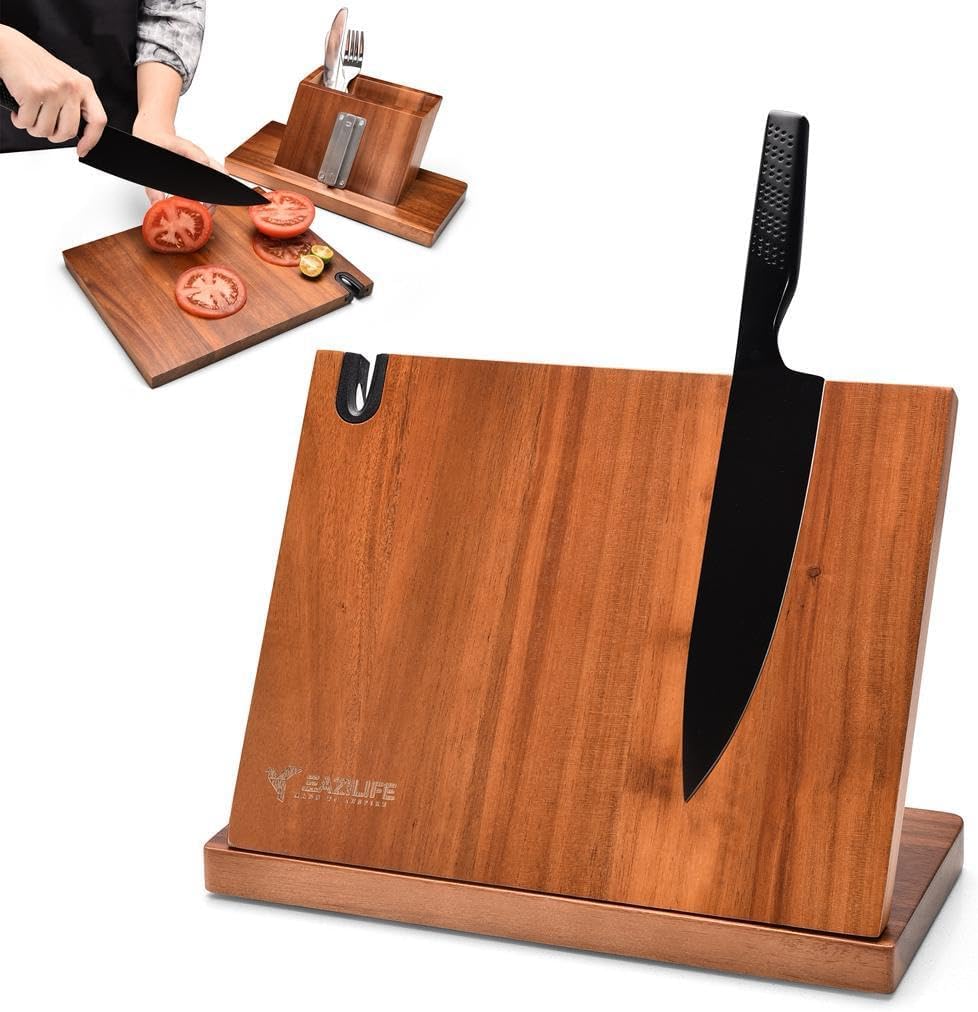 Magnetic Knife Block for Kitchen Countertop – Double-Sided Strong Knife Magnet Holder, Wooden Magnetic Knife Holder Stand for Chef Knives, Space-Saving Knife Organizer for Home & Professional Kitchens