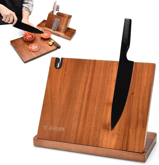 Magnetic Knife Block for Kitchen Countertop – Double-Sided Strong Knife Magnet Holder, Wooden Magnetic Knife Holder Stand for Chef Knives, Space-Saving Knife Organizer for Home & Professional Kitchens