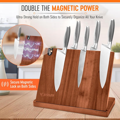 Magnetic Knife Block for Kitchen Countertop – Double-Sided Strong Knife Magnet Holder, Wooden Magnetic Knife Holder Stand for Chef Knives, Space-Saving Knife Organizer for Home & Professional Kitchens