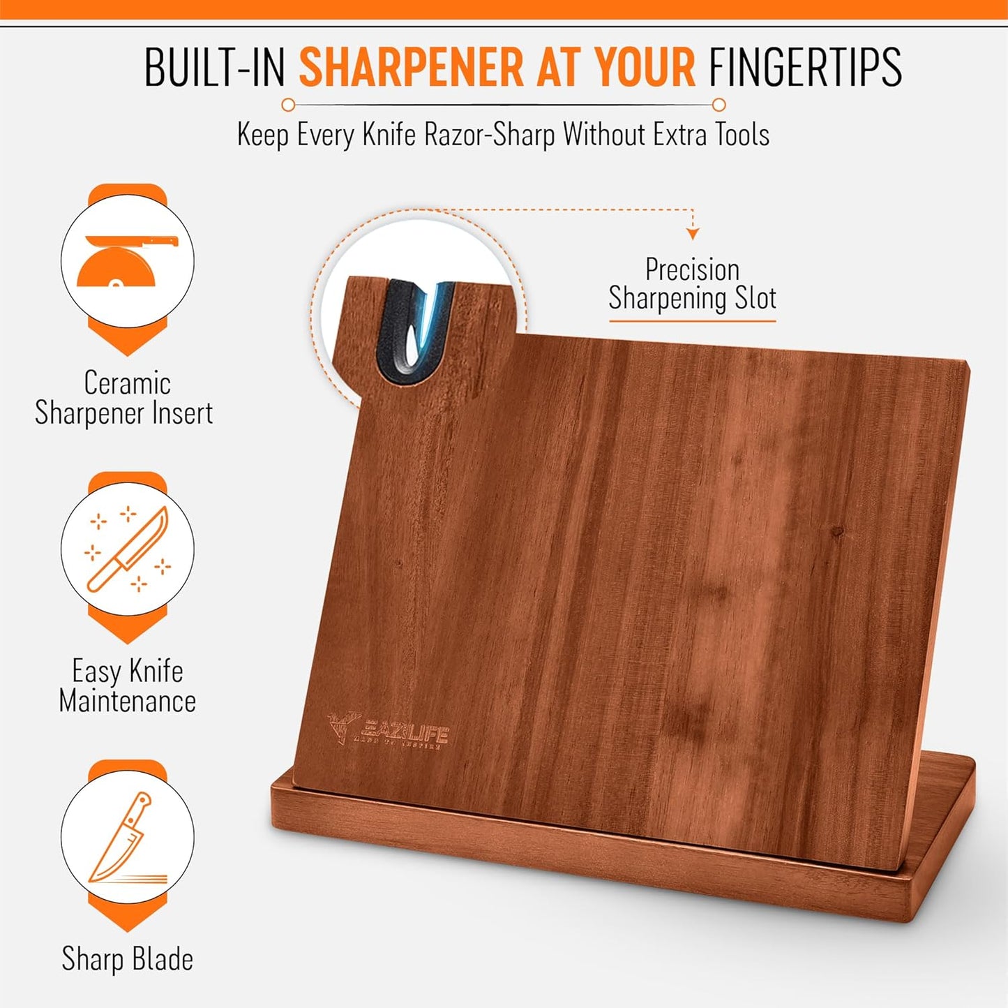 Magnetic Knife Block for Kitchen Countertop – Double-Sided Strong Knife Magnet Holder, Wooden Magnetic Knife Holder Stand for Chef Knives, Space-Saving Knife Organizer for Home & Professional Kitchens