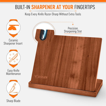 Magnetic Knife Block for Kitchen Countertop – Double-Sided Strong Knife Magnet Holder, Wooden Magnetic Knife Holder Stand for Chef Knives, Space-Saving Knife Organizer for Home & Professional Kitchens