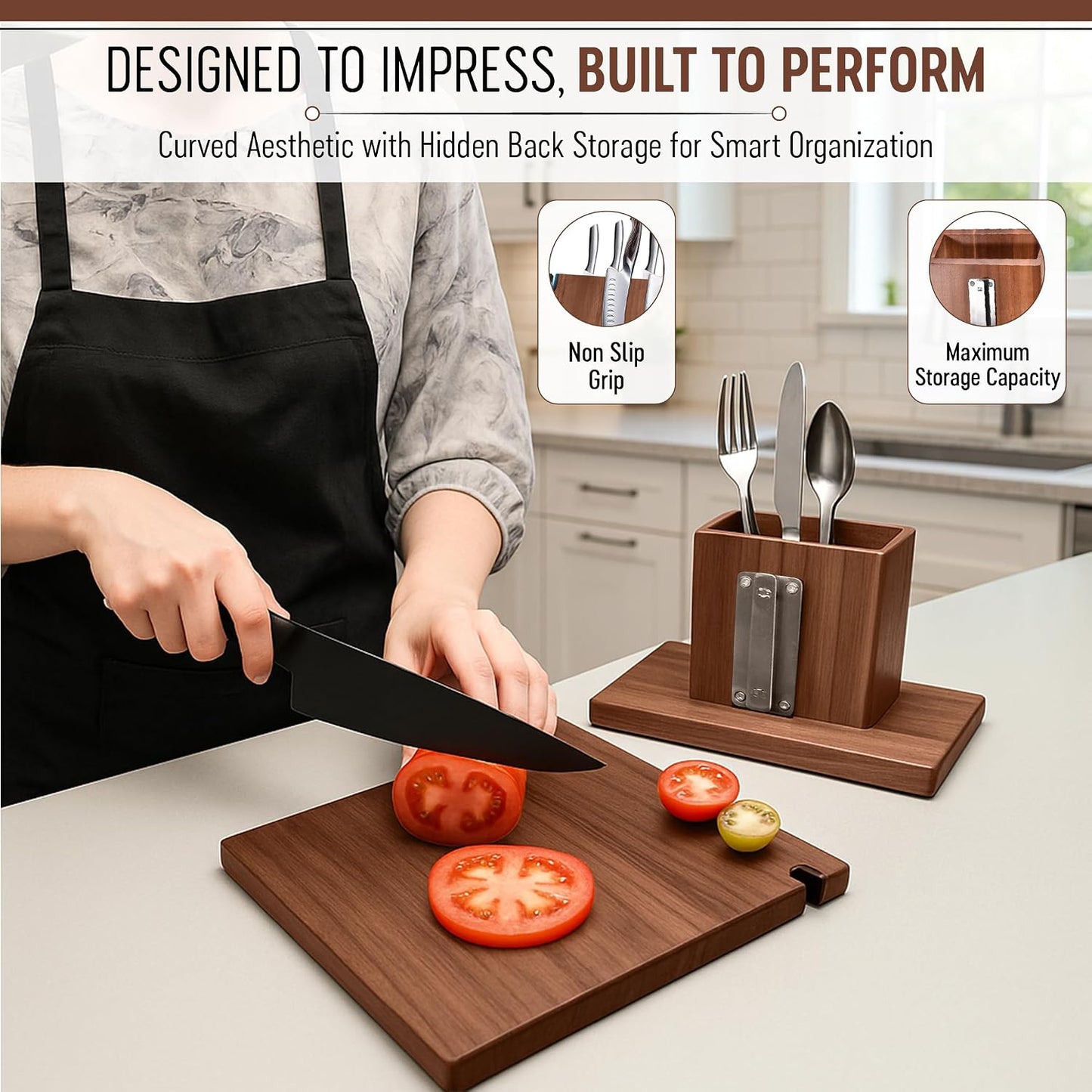 Magnetic Knife Block for Kitchen Countertop – Double-Sided Strong Knife Magnet Holder, Wooden Magnetic Knife Holder Stand for Chef Knives, Space-Saving Knife Organizer for Home & Professional Kitchens