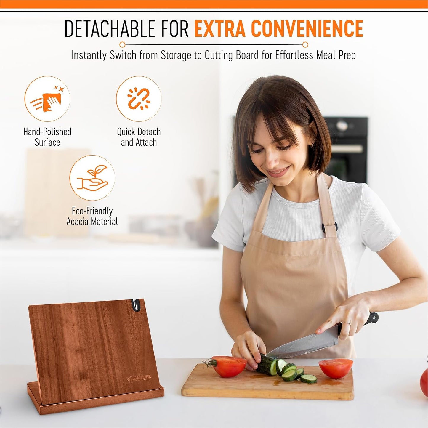 Magnetic Knife Block for Kitchen Countertop – Double-Sided Strong Knife Magnet Holder, Wooden Magnetic Knife Holder Stand for Chef Knives, Space-Saving Knife Organizer for Home & Professional Kitchens
