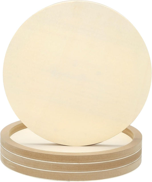 14" Round Wood Canvas Panels, 4pcs Unfinished Wood Plaque Disc Circle Board for Craft Projects, Art Painting, Carving, Engraving, DIY