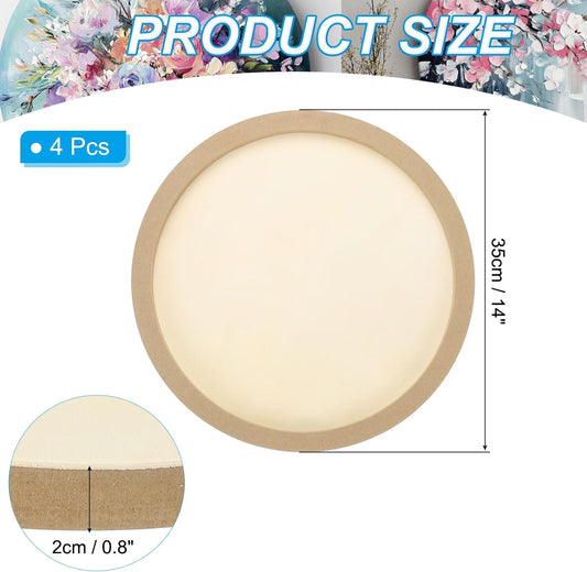 14" Round Wood Canvas Panels, 4pcs Unfinished Wood Plaque Disc Circle Board for Craft Projects, Art Painting, Carving, Engraving, DIY