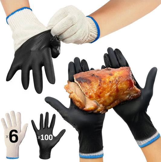 BBQ Gloves, Heat Resistant Gloves, Large, Includes 6 Cotton Liners | 475°F Heat Ceiling, Grilling Gloves with Cotton Liners, Nitrile Grip, Heat Gloves for Cooking