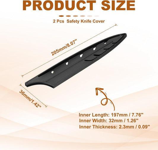 ABS Safety Knife Cover Sleeves for 8" Carving Knife, Universal Chopping Edge Guard Blade Protector Sheath for Kitchen Bar, Black, 19.7cm L, Pack of 2