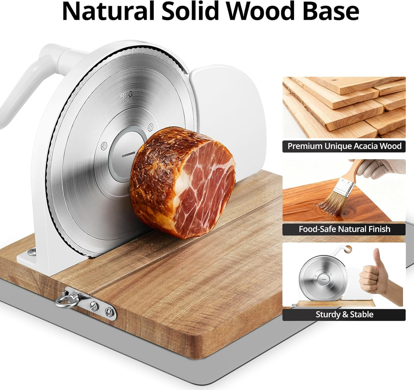 Foldable Manual Bread Slicer with Dual German RSG Blades, Homemade & Sourdough Bread, Adjustable Thickness & Scale, Hand Crank Cutter, Durable Aluminum Alloy Body & Acacia Wood Base