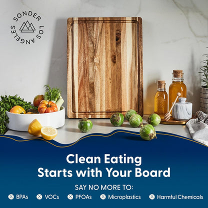 Winsome Acacia Wood Cutting Board | Acacia Edge Grain Cutting Board for Kitchen with Juice Groove & Sorting Compartment | Perfect for Charcuterie | Gift Box Included | 16x12x1.5 in