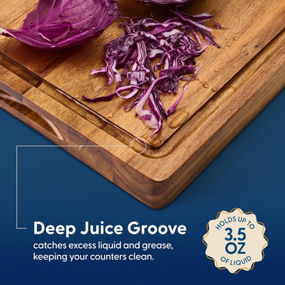 Winsome Acacia Wood Cutting Board | Acacia Edge Grain Cutting Board for Kitchen with Juice Groove & Sorting Compartment | Perfect for Charcuterie | Gift Box Included | 16x12x1.5 in