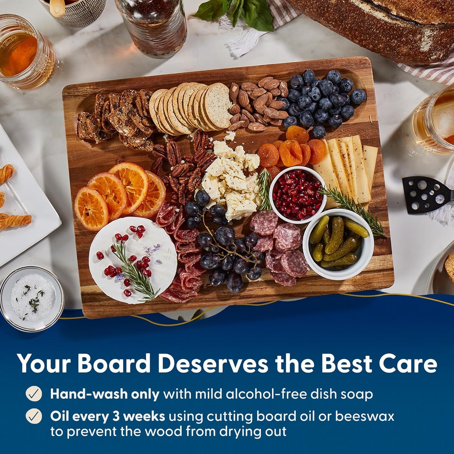 Winsome Acacia Wood Cutting Board | Acacia Edge Grain Cutting Board for Kitchen with Juice Groove & Sorting Compartment | Perfect for Charcuterie | Gift Box Included | 16x12x1.5 in
