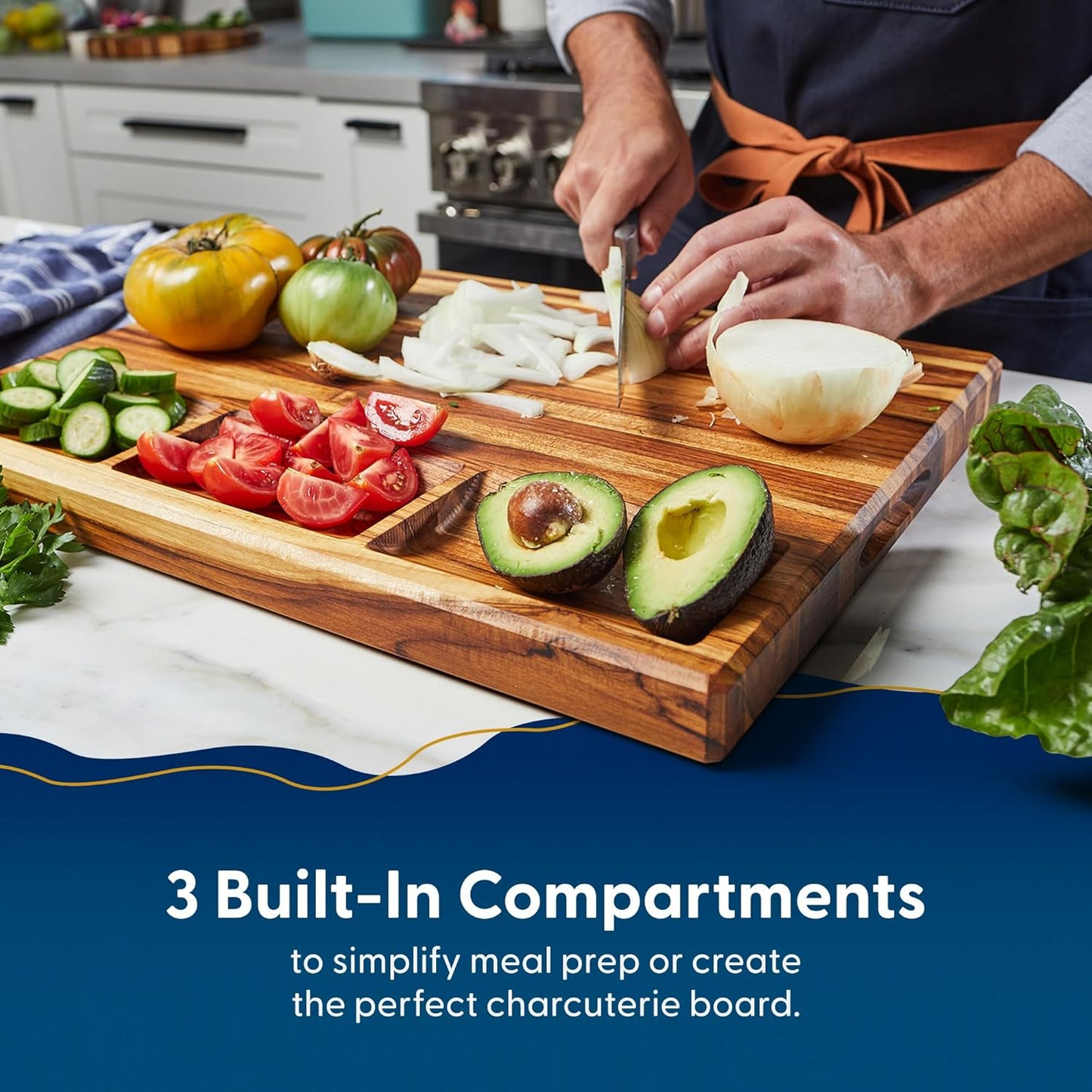 Winsome Acacia Wood Cutting Board | Acacia Edge Grain Cutting Board for Kitchen with Juice Groove & Sorting Compartment | Perfect for Charcuterie | Gift Box Included | 16x12x1.5 in