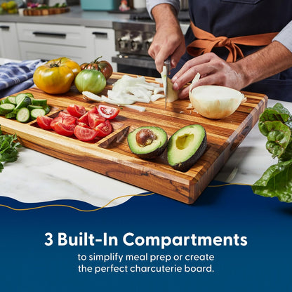 Winsome Acacia Wood Cutting Board | Acacia Edge Grain Cutting Board for Kitchen with Juice Groove & Sorting Compartment | Perfect for Charcuterie | Gift Box Included | 16x12x1.5 in