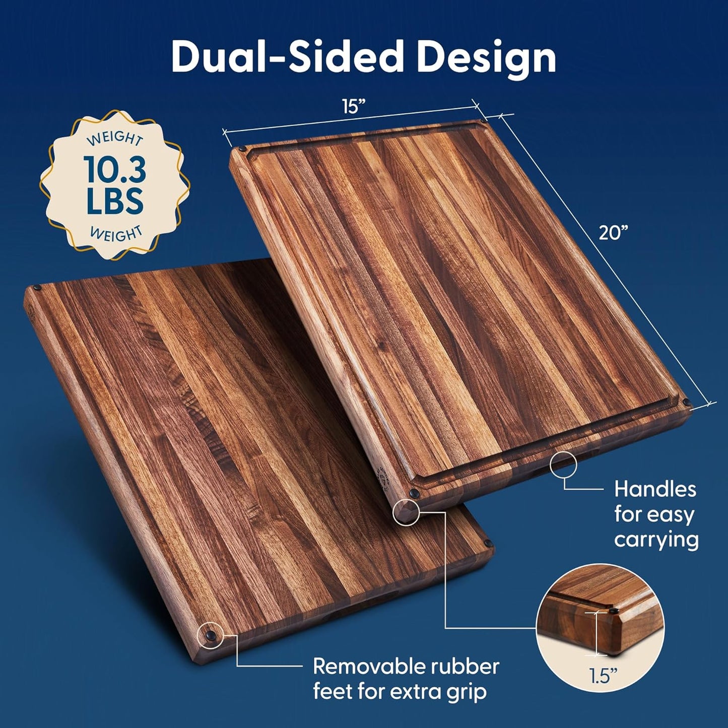 Winsome Acacia Wood Cutting Board | Acacia Edge Grain Cutting Board for Kitchen with Juice Groove & Sorting Compartment | Perfect for Charcuterie | Gift Box Included | 16x12x1.5 in