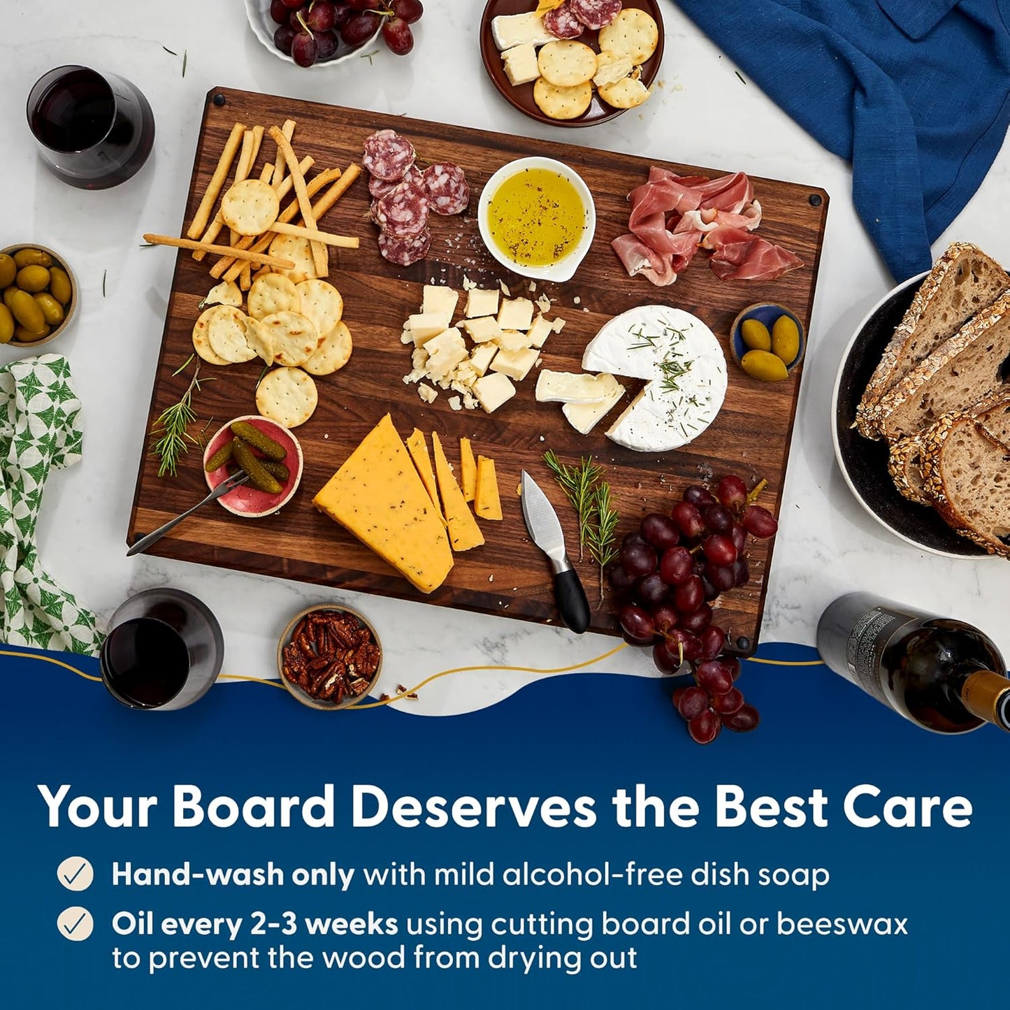 Winsome Acacia Wood Cutting Board | Acacia Edge Grain Cutting Board for Kitchen with Juice Groove & Sorting Compartment | Perfect for Charcuterie | Gift Box Included | 16x12x1.5 in