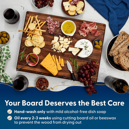 Winsome Acacia Wood Cutting Board | Acacia Edge Grain Cutting Board for Kitchen with Juice Groove & Sorting Compartment | Perfect for Charcuterie | Gift Box Included | 16x12x1.5 in