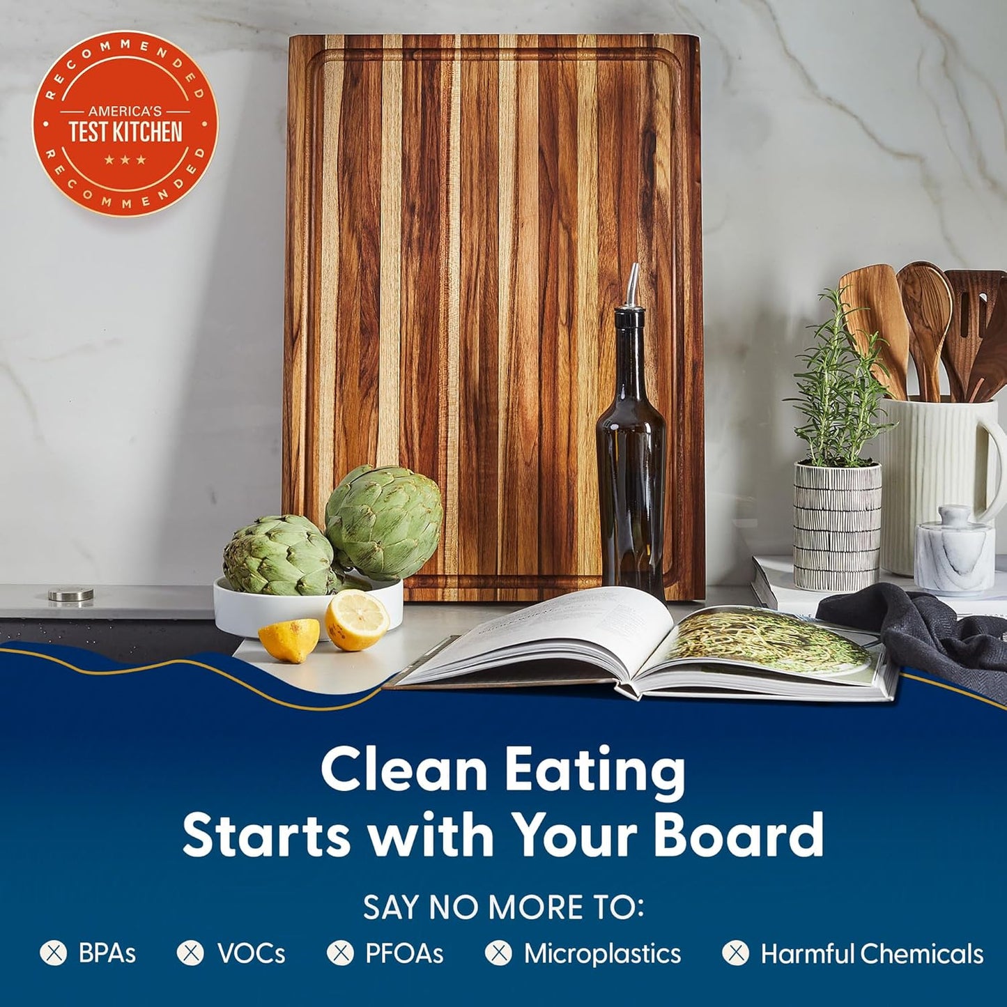 Winsome Acacia Wood Cutting Board | Acacia Edge Grain Cutting Board for Kitchen with Juice Groove & Sorting Compartment | Perfect for Charcuterie | Gift Box Included | 16x12x1.5 in