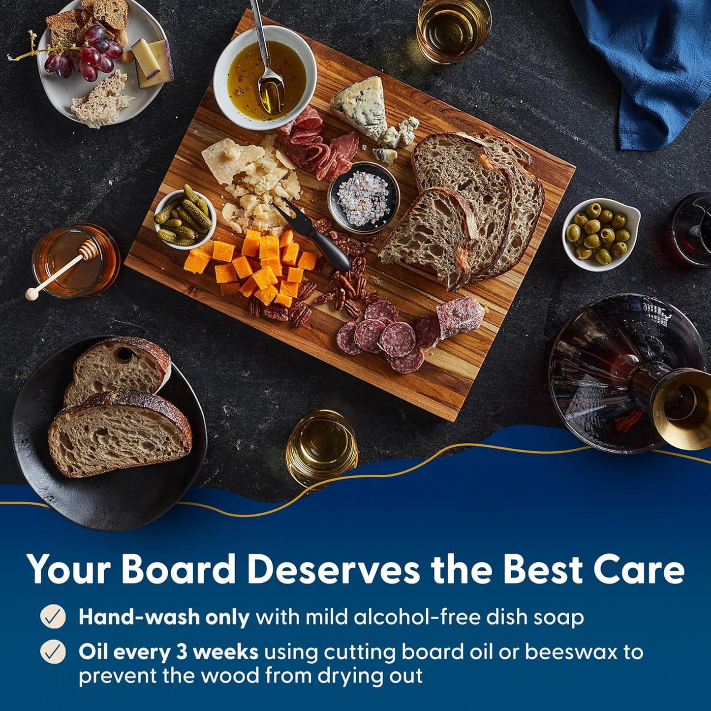 Winsome Acacia Wood Cutting Board | Acacia Edge Grain Cutting Board for Kitchen with Juice Groove & Sorting Compartment | Perfect for Charcuterie | Gift Box Included | 16x12x1.5 in